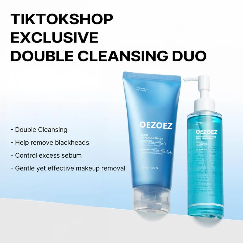 Double Cleansing Oil & Foam Set Deep Pore Cleanser for Blackheads and Sebum Control 4 double cleansing oil foam set deep pore cleanser blackhead sebum control spu908848182412 desc 4