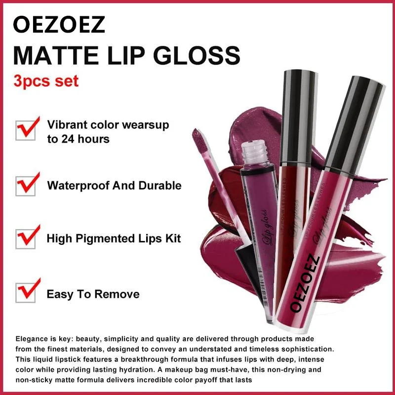matte liquid lipstick 3 piece set hydrating long lasting waterproof lip gloss kit spu952339945928 desc 2